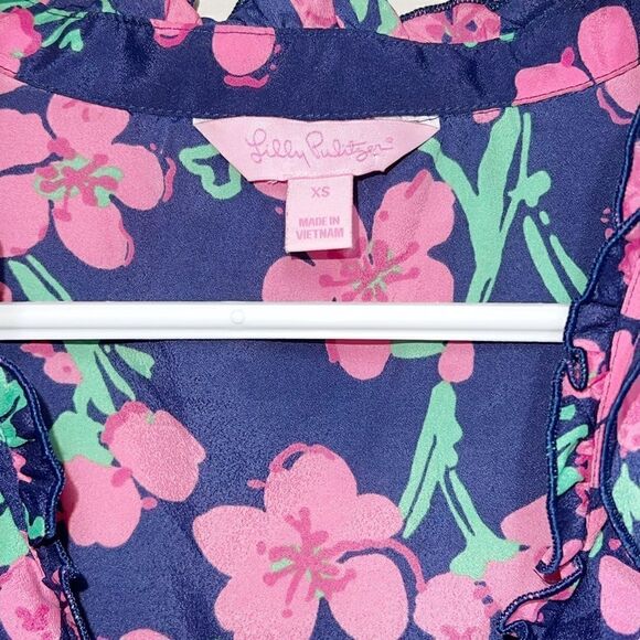 NWOT Lilly Pulitzer Allison Navy Pink Floral Ruffled Tank Top Sz XS Host Pick - Picture 5 of 6
